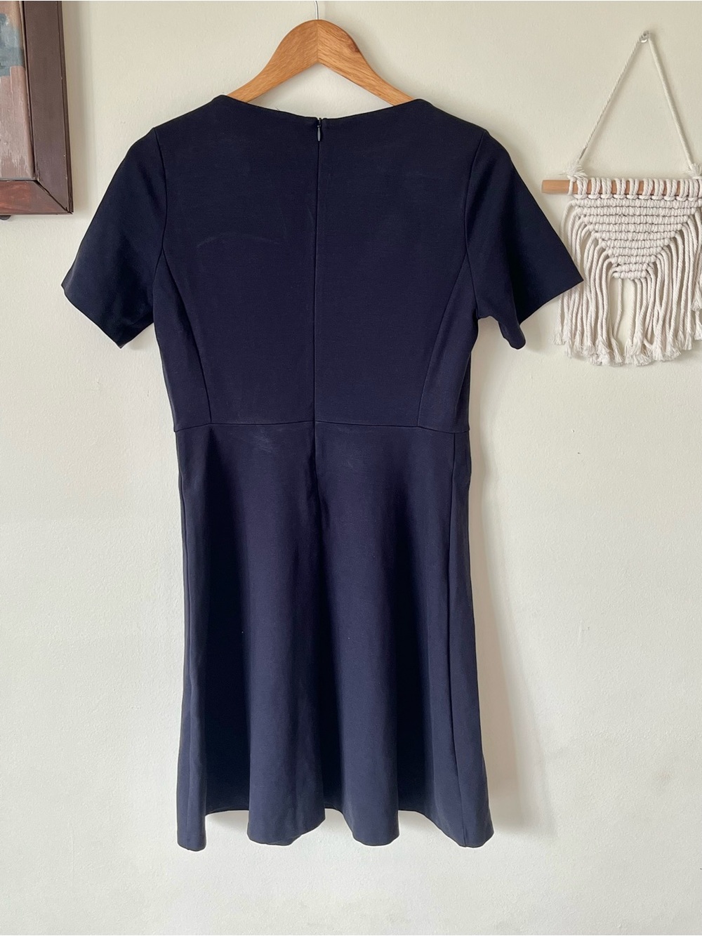 UNIQLO Navy Short-Sleeve Fit-and-Flare Midi Dress- Medium - Picture 2 of 7